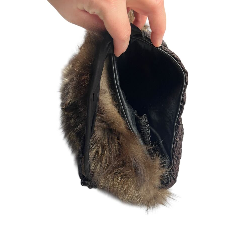 1940's-1950's Vintage Double Brown Silver Fox Hand Muff Bag Fur - Picture 6 of 12